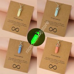 Bulk Price Luminous Pendant Necklaces Hexagonal Column Octagonal Bead Natural Stone Necklaces Jewelry With Card