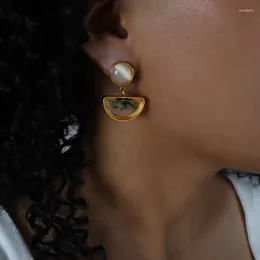 Dangle Earrings Green Natural Opal Pendant For Woman Charm Cross Jesus Christianity Ear Luxury Quality Jewelry Girls