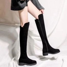 Boots Shoes for Woman Middle Heel Footwear Winter Knee High Shaft Women's Boots Long Flat Gothic Spring Autumn Demi-season Quality 231109