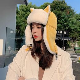 Ear Muffs Women Warm Earmuffs Thicken Ear-flapped Hat Winter Cashmere Plush Cotton Hat Cat Ears Cap Winter Russian Bomber Hat 231109