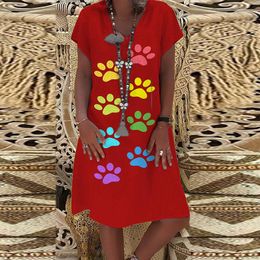 Party Dresses Summer Love Dog Print Dress Women 2023 Casual Short Sleeve