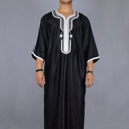 Ethnic Clothing Muslim Fashion Men Jubba Thobes Arabic Pakistan Dubai Kaftan Abaya Robes Islamic Saudi Arabia Black Long Blouse Dress 230410