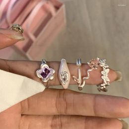 Cluster Rings Sweet Egirl Y2k Accessories Elegant Heart Rhinestone Flower Opening Ring For Women Girls Retro Butterfly Wedding Jewellery