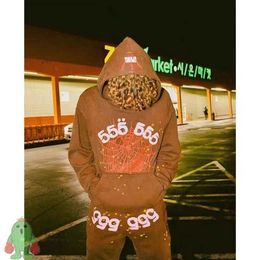 Mens Hoodies Fashion Sp5der 555555 Sweatshirts designer Main street suit young bandit brown sweatshirts spider Web foam print women and men set