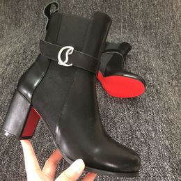 Women High Heels Boots Red heel Bottoms Genuine Leather Round Toe Ladies Dress Shoes Elegant Sexy Winter Female Chelsea Boots with Dust Bag 35-43