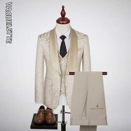 Mens Suits Blazers VAGUELETTE MenS 3 Pieces Elegant Wedding Blazer Suit Floral Jacket Lapel Slim Fit One Button Stylish Vest Pants Set 231110