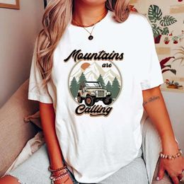 Women's T Shirts Cotton T-shirt Fashion Mountains Calling Graphic Summer Short Sleeve Female Tee Tops Woman Tshirt Clothing