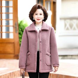 Women's Trench Coats Middle-Age Elderly Clothing Thicken Imitation Lamb Wool Coat Mother's Winter Mid-Length Granular Velvet