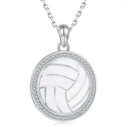 Pendants 925 Sterling Silver Volleyball Necklace With White Enamel&Zircon Jewellery Birthday Gifts For Women Daughter Teen Girls Sports Fan