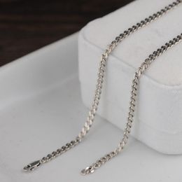 Chains 3mm Width Real Silver Retro Cuban Chain Necklace For Man Woman Unisex S925 Sterling Exquisite Saddle Necklaces Jewerly