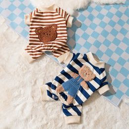 Pet striped jumpsuit spring and autumn small and medium-sized dog clothing sweet Pyjamas cute cartoon patterns cat and dog shirts VIP malt 231109