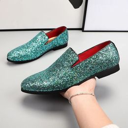 Dress Shoes 2023 Designer Retro Pointed Attractive Sequined Wedding Leather Oxford Men Casual Loafers Formal Zapatos Hombre 231110