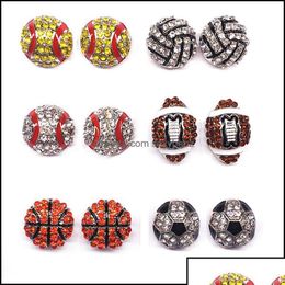 Stud Sports Ball Shape Softball Basketball Volleyball Bowling Baseball Football Rugby Bling Crystal Earrings For Women Jewelry Drop D Dhdru