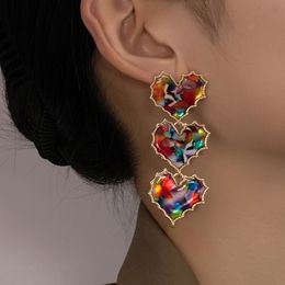 Fashionable Colourful Acetic Acid Peach Heart Leaf Tassel Earrings for Women's Love Resin niche