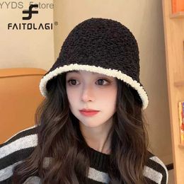 Wide Brim Hats Bucket Hats Thick Lamb Fleece Dome Panama Basin Cap For Woman Girls Winter Warm Fisherman Hat Solid Colour Windproof Fluffy Fur Bucket Hats YQ231110