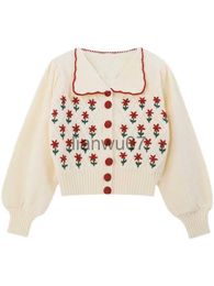 Women's Sweaters Fall Winter Korean Fashion Woman Kawaii Mori Girl Embroidery Cardigan Christmas Sweaters Vintage Knitwears Aesthetic Crop Tops J231110