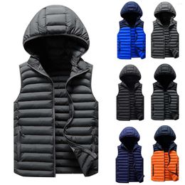 Men's Vests Mens Winter Sleeveless Jacket Men Down Vest Warm Thickened Hooded Coats Male Cotton-Padded Work Waistcoat Gilet Homme