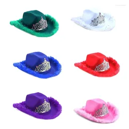 Berets 652F Thicken Cowgirl Hat Women Feather Cowboy Tinsel Decors