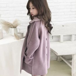 Coat EACHIN Girls Wool Coats Cute Outwear Kids Jackets Teenager Designer Long Overcoat Casual Winter Clothes for 231109