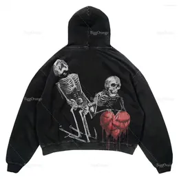 Women's Hoodies Ins Pattern Print Sweatshirt On The Back Of Big Skull Personality Hoodie-high Street Style Goth