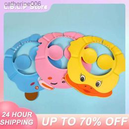 Shower Caps Cartoon Babys Ear Protection Shampoo Cap Adjustable Baby Shower Cap Cute Childrens Shampoo Cap Yellow DucklingL231110