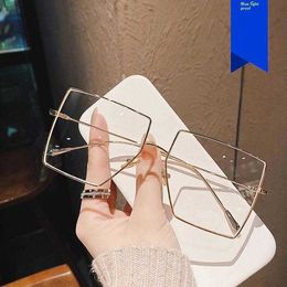 Metal Polygon Irregular Plain Glasses Large Frame Trendy Korean Style
