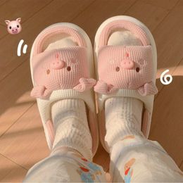 Slipper Cute Cartoon Pig Slippers 2023 Women's Summer Indoor Bedroom Soft Thick Soled Funny Shoes Linen Slides Lovely 231109