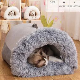 kennels pens Winter Plush Cat Bed Large Size Dog Kennel Warm Cat House Villa Comfort Kitten Nest Closed Cats Home Puppy Sleep Mat 231109