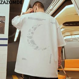 Men's T-Shirts ZAZOMDE Hip Hop Street Clothing T-shirt Moon Graphic Original Night Cotton Casual Short Sleeve Top Summer 230410