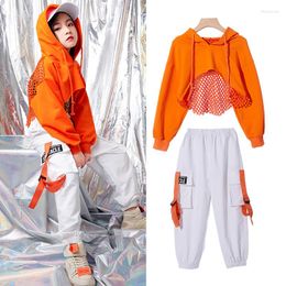 Stage Wear Jazz Dance Costumes For Girls Hoodie Crop Tops Loose Pants Hip Hop Kpop Clothing Performance Show DQS1081