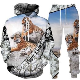 Men and Women 3D Printed Tiger Casual Clothing Wolf Fashion Sweatshirt Hoodies and Trousers Exercise Suit 004