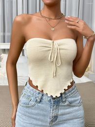 Women's Tanks Women Summer Sexy Strapless Tube Crop Tops Y2K Crochet Slim Bandeau Sleeveless Solid Casual Knit Short Camisole