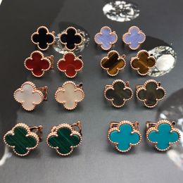 four leaf clover Earrings Natural Shell Gemstone Gold Plated 18K designer for woman T0P quality highest counter quality classic style luxury premium gifts 008