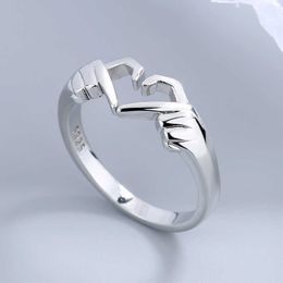 Band Rings Romantic Heart Hand Hug Fashion Ring for Women Couple Jewelry Silver Color Punk Gesture Wedding Men Finger cessories Gifts P230411