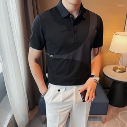 Men's Polos Solid Color Lapel POLO Shirts Men Summer Short Sleeve Fashion Splicing Buckle Casual Business Tee Tops Clothing
