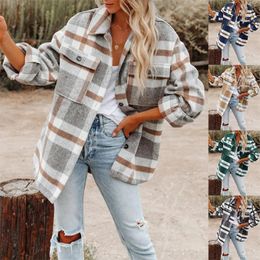 Womens Jackets AutumnWinter European and American Wear Long Sleeve Polo Collar Loose Plaid Thickened Woolen Coat 231110