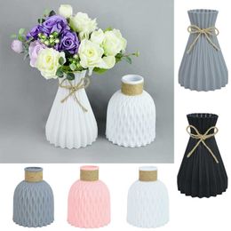 Vases 1Pc Nordic Style Flower Vase Plastic White Pink Grey Imitation Ceramic Flower Pot Flower Basket For Wedding Desktop Home Decor P230411