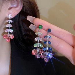 Luxury Gradient Purple Crystal Tassel Earring for Women Transparent Wheat Ears Drop Dangling Earring Noble Party Wedding Jewelry