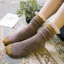 Women Socks Pile Up Autumn And Winter Harajuku Lace Female Medium Tube Japanese Stockings Student Cotton