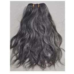 Grey natural wavy 100human hair weaving silver curls gray hair extensions cuticle aligned raw virgin curly grey weave bundles salt and pepper weft 100g