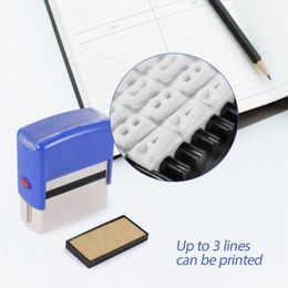 Self Inking Stamp Set Custom Personalised DIY Business Name Number Address Printing Rubber With Tweezers Kit Blue