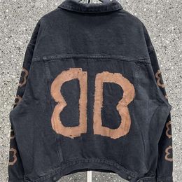 High Version b Family 2024 New Bb Graffiti Denim Jacket Custom Woven and Dyed Fabric Loose Fit for Both Men Women Stylish textured denim jacket