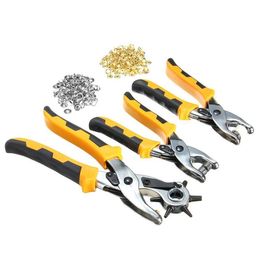 Freeshipping 3 in1 Leather Belt Hole Punch Eyelet Plier Snap Button Grommet Setter Tool Kit Black Yellow Silver Steel PVC Plastic Han Rebt