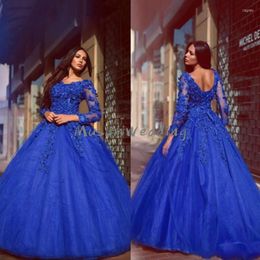 Party Dresses Royal Blue Gorgeous Ball Gown Prom With Flowers Sexy Backless Long Sleeve Elegant Formal Evening Dress 2023 Gowns