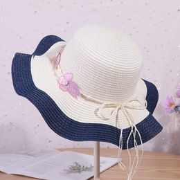 Berets 2023 Floral Ribbon Bow Cap Beach Straw Hat Summer Sun Hats Sunshade For Ladies Fashion UV Travel Fisherman