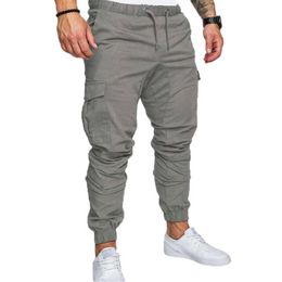 Men's Pants Men safari cargo pants Joggers Sweatpants Casual Male Sportswear Solid Multi-pocket Cargo Trousers Hip Hop Harem Pants Slim Fit W0414