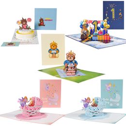 Greeting Cards 5 Pack 3D First Birthday Gift Pop Up Mixed Designs Bulk for Kids born 230411