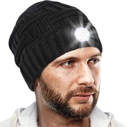 Head lamps LED Beanie with Handsfree Lights for Night Running Camping Walking Soft Warm Knit Hat with Headlamp Great Gifts P230411