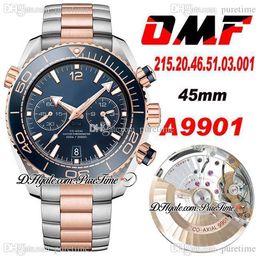 OMF A9901 Automatic Chronograph Mens Watch Two Tone Rose Gold Blue Dial Stainless Steel Bracelet 215.20.46.51.03.001 Super Edition (Black Balance Wheel) Puretime M23