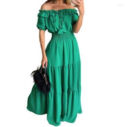 Ethnic Clothing Long Dresses Party Evening Thin Sexy African Dress Solid Colour Short Sleeved Loose Gown Elegant Ladies Clothes Summer XL